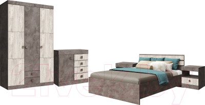 Комплект мебели для спальни Мебель-КМК Лондон 0914 (оникс/бетон светлый)