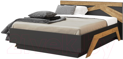 Двуспальная кровать Мебель-КМК 1600 Скандинавия 0905.1 (графит/дуб наварра)