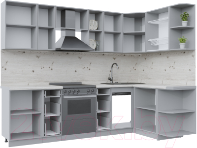 Кухонный гарнитур Интерлиния Берес 1.5x2.7 правая (дуб полярный/серый каспий)