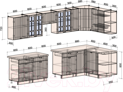 Готовая кухня Интерлиния Берес 1.5x3.3 правая (дуб полярный/серый каспий)