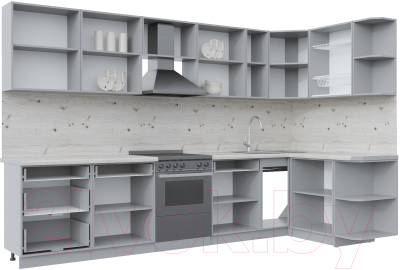 Готовая кухня Интерлиния Берес 1.5x3.3 правая (дуб полярный/серый каспий)