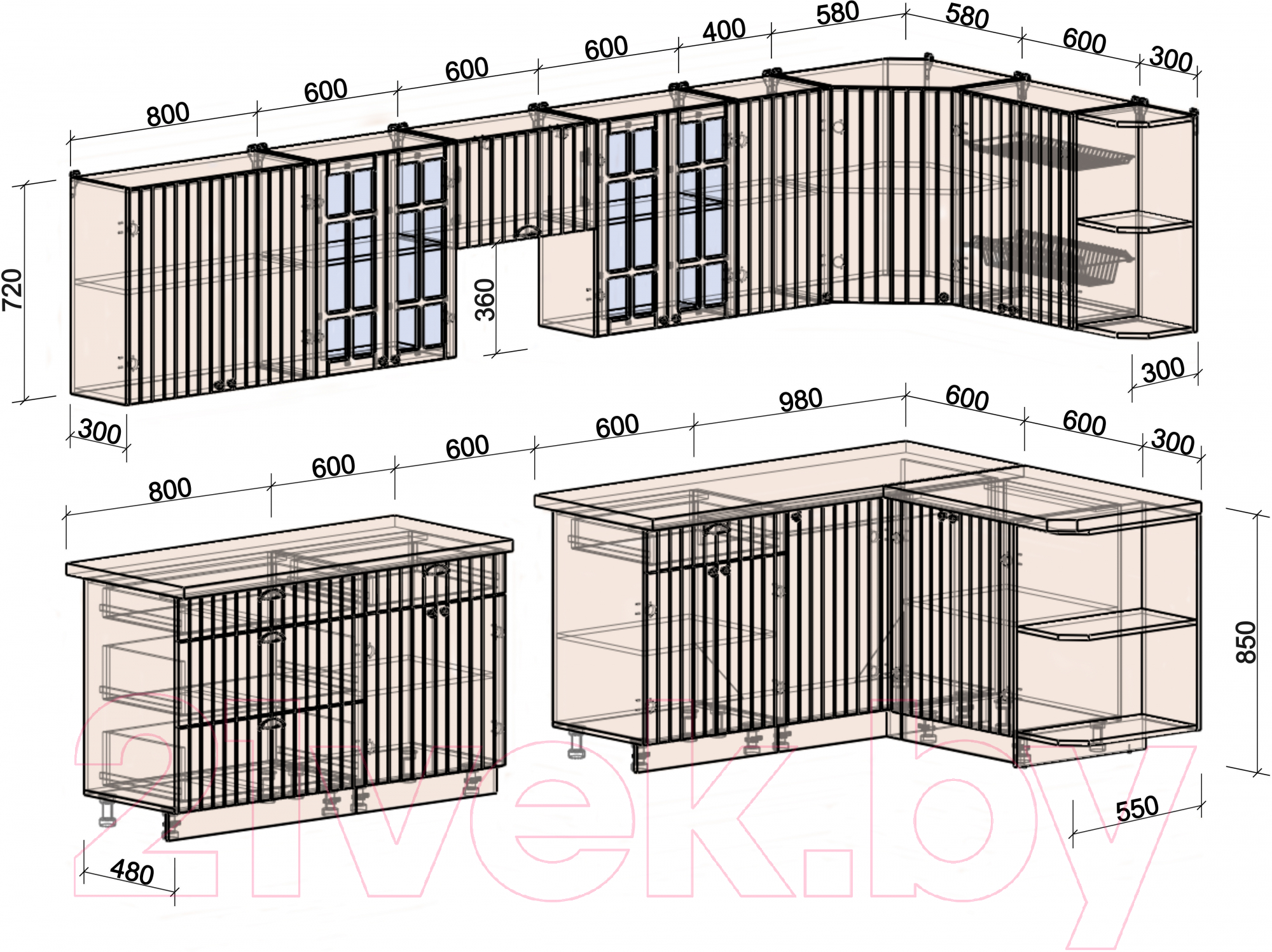 Готовая кухня Интерлиния Берес 1.5x3.6 правая