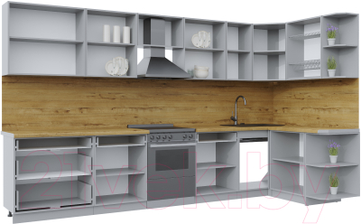 Готовая кухня Интерлиния Берес 1.5x3.6 левая (дуб снежный/серый каспий)