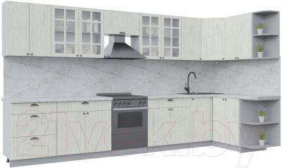 Готовая кухня Интерлиния Берес 1.5x3.8 правая (дуб снежный/серый каспий)