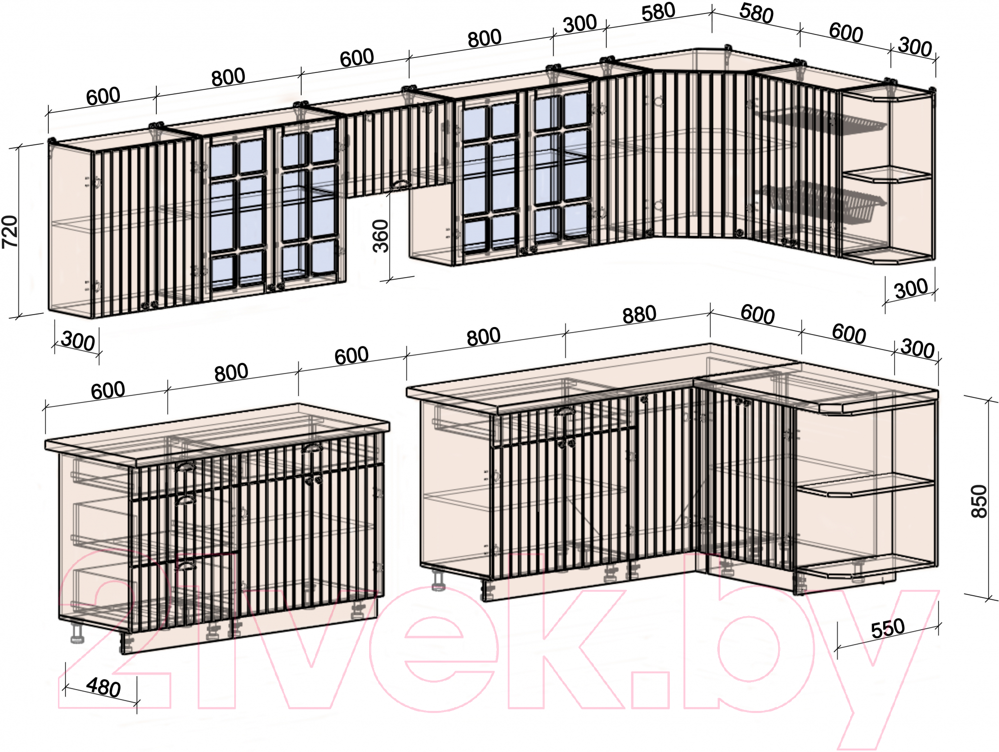 Готовая кухня Интерлиния Берес 1.5x3.7 правая