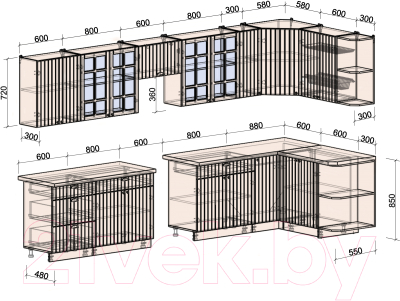 Готовая кухня Интерлиния Берес 1.5x3.7 правая (дуб английский/бискайская сосна)