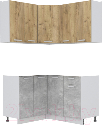 Готовая кухня Интерлиния Мила Лайт 1.2x1.4 без столешницы (дуб золотой/бетон)