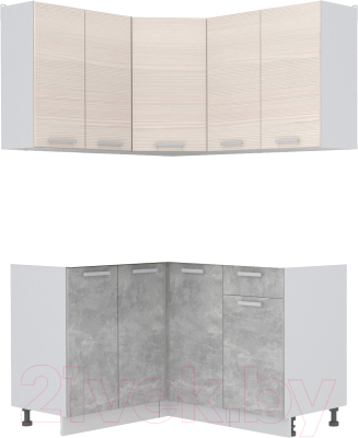 Готовая кухня Интерлиния Мила Лайт 1.2x1.4 без столешницы (вудлайн кремовый/бетон)