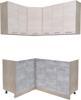 Кухонный гарнитур Интерлиния Мила Лайт 1.2x1.5 без столешницы (вудлайн кремовый/бетон) - 
