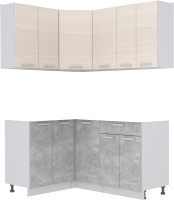 Готовая кухня Интерлиния Мила Лайт 1.2x1.6 без столешницы (вудлайн кремовый/бетон) - 