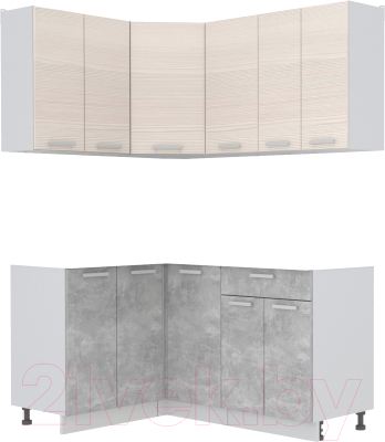 Готовая кухня Интерлиния Мила Лайт 1.2x1.6 без столешницы (вудлайн кремовый/бетон)