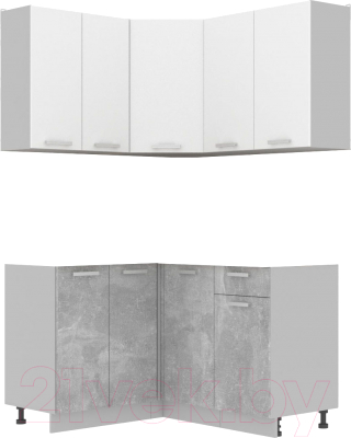 Кухонный гарнитур Интерлиния Мила Лайт 1.2x1.4 без столешницы (белый платинум/бетон)