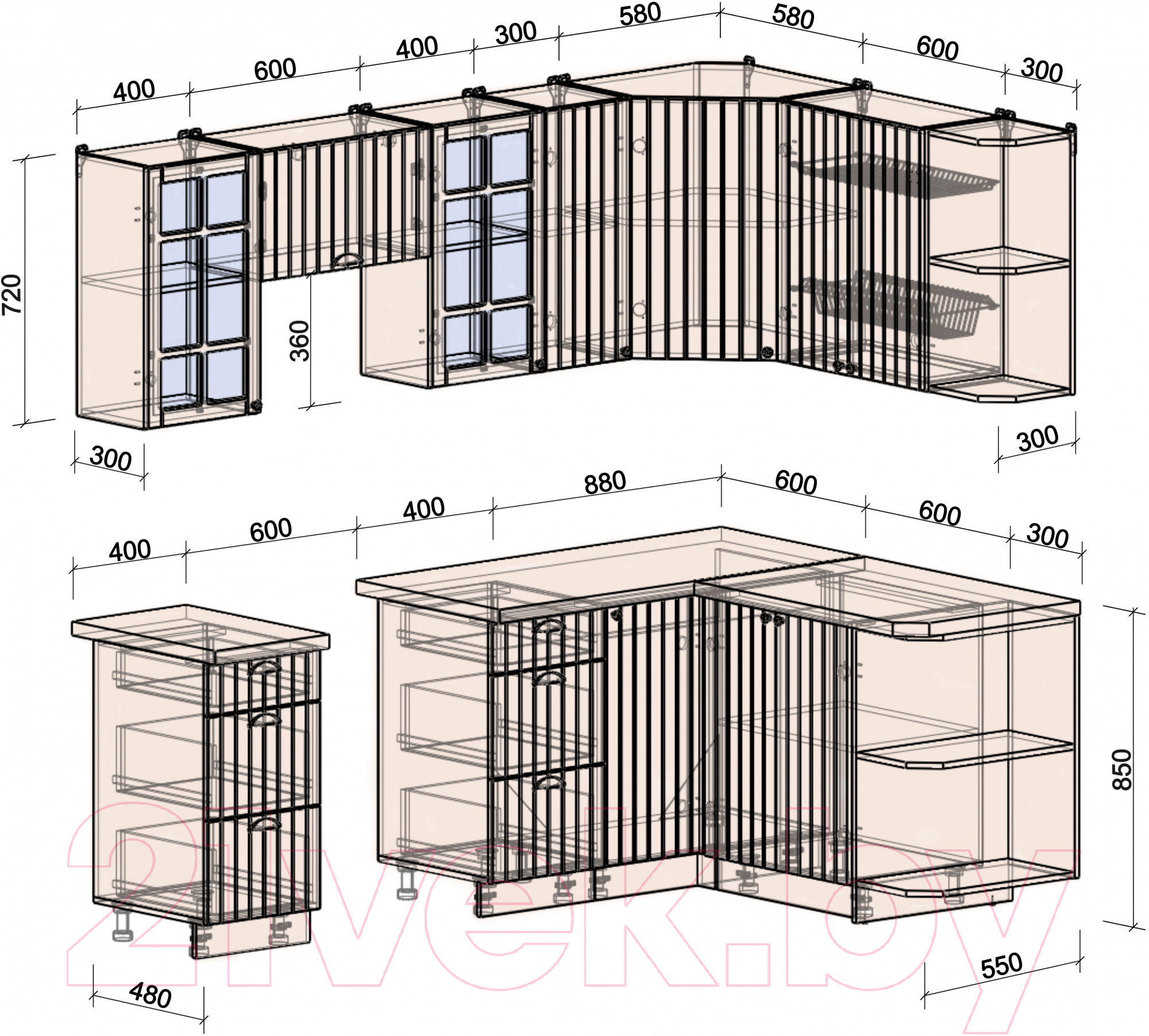 Готовая кухня Интерлиния Берес 1.5x2.3 правая