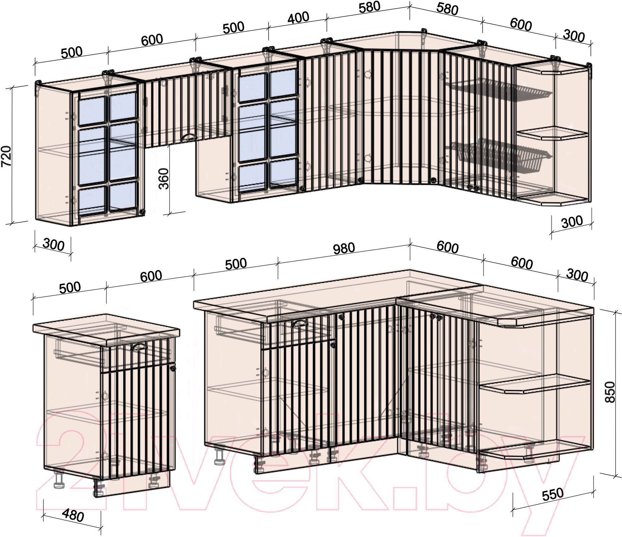 Готовая кухня Интерлиния Берес 1.5x2.6 правая