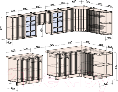 Готовая кухня Интерлиния Берес 1.5x3.1 правая (дуб английский/бискайская сосна)