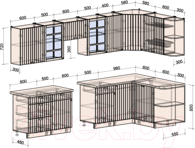 Готовая кухня Интерлиния Берес 1.5x3.2 правая (дуб английский/бискайская сосна)