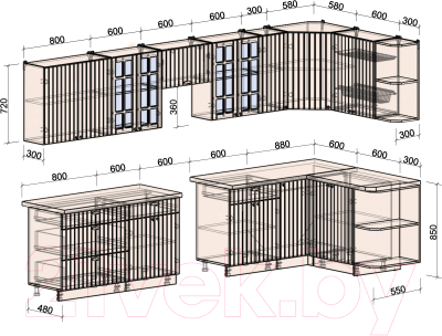 Готовая кухня Интерлиния Берес 1.5x3.5 правая (дуб английский/бискайская сосна)