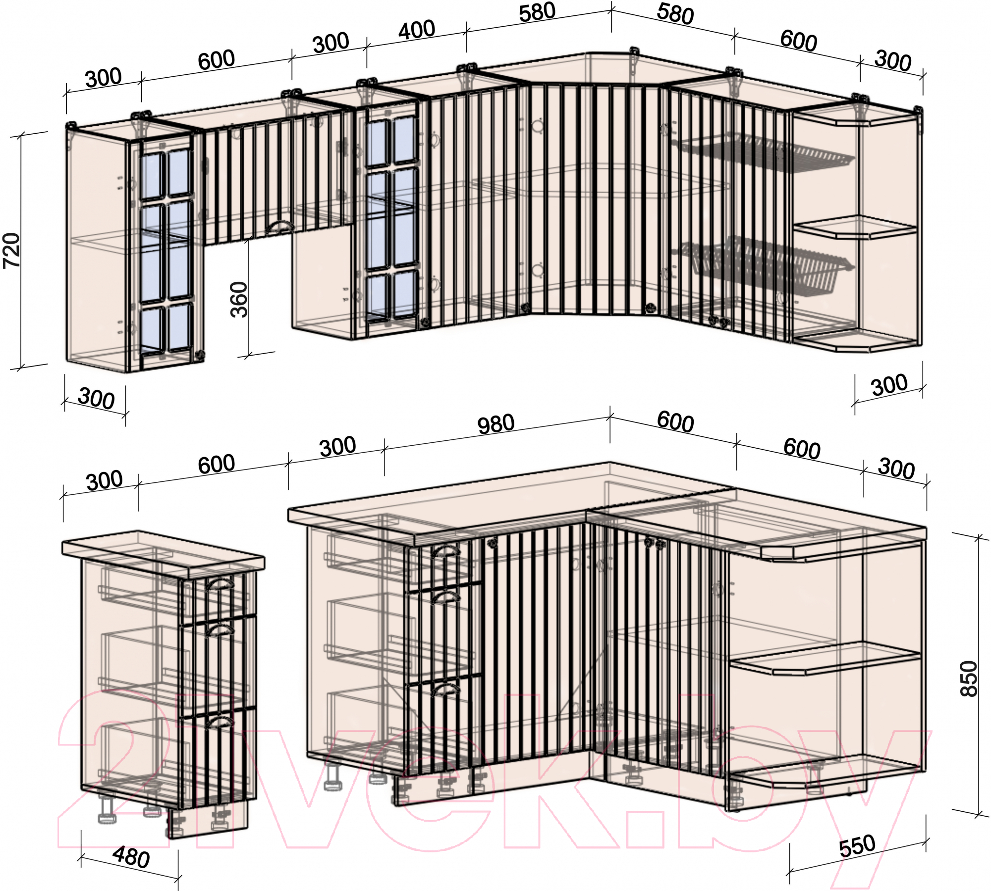 Готовая кухня Интерлиния Берес 1.5x2.2 правая