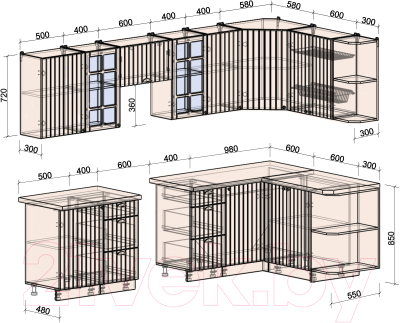 Готовая кухня Интерлиния Берес 1.5x2.9 правая (дуб серый/дуб серый/опал светлый)