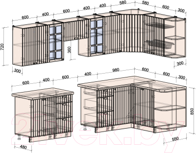 Готовая кухня Интерлиния Берес 1.5x3.0 правая (дуб серый/дуб серый/опал светлый)