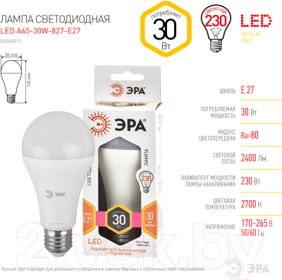 Лампа ЭРА LED A65-30W-827-E27 / Б0048015