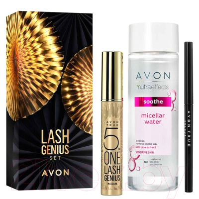 Набор декоративной косметики Avon Lash Genius Тушь для ресниц+Мицеллярная вода+Карандаш для глаз