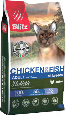 Blitz Pets Holistic Adult Cat Chicken & Fish / 4450 (400г) Сухой корм ...