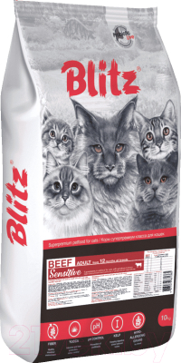 Сухой корм для кошек Blitz Pets Sensitive Adult Cats Beef / 4409 (10кг)