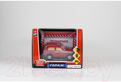 Гараж игрушечный Технопарк Гараж Пожарная часть Lada 4x4 / GARAGESMA-20PLFRI-LAD