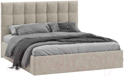 Двуспальная кровать ТриЯ Эмбер универсальный тип 1 с ПМ 160x200 (микровелюр Jercy Cream)