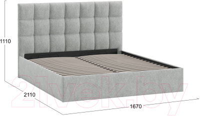 Двуспальная кровать ТриЯ Эмбер универсальный тип 1 с ПМ 160x200 (микровелюр Jercy Silver)