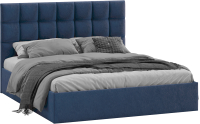 Двуспальная кровать ТриЯ Эмбер универсальный тип 1 с ПМ 160x200 (микровелюр Wellmart Blue) - 