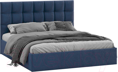 Двуспальная кровать ТриЯ Эмбер универсальный тип 1 с ПМ 160x200 (микровелюр Wellmart Blue)
