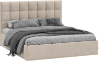 Двуспальная кровать ТриЯ Эмбер универсальный тип 1 с ПМ 160x200 (микровелюр Wellmart Dark Beige) - 