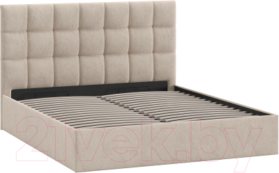 Двуспальная кровать ТриЯ Эмбер универсальный тип 1 с ПМ 160x200 (микровелюр Wellmart Dark Beige)