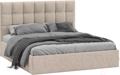 Двуспальная кровать ТриЯ Эмбер универсальный тип 1 с ПМ 160x200 (микровелюр Wellmart Dark Beige)