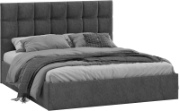 Двуспальная кровать ТриЯ Эмбер универсальный тип 1 с ПМ 160x200 (микровелюр Wellmart Graphite) - 