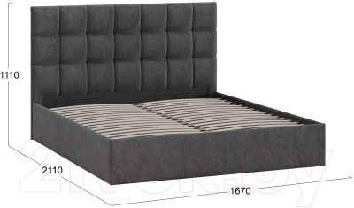 Двуспальная кровать ТриЯ Эмбер универсальный тип 1 с ПМ 160x200 (микровелюр Wellmart Graphite)