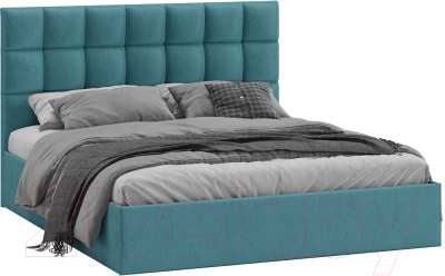 Двуспальная кровать ТриЯ Эмбер универсальный тип 1 с ПМ 160x200 (микровелюр Wellmart Indigo)