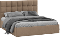 Двуспальная кровать ТриЯ Эмбер универсальный тип 1 с ПМ 160x200 (микровелюр Wellmart Latte) - 