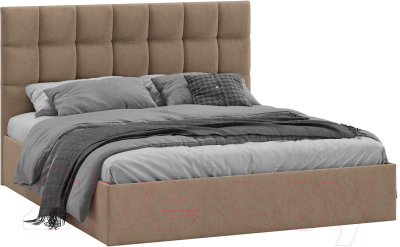 Двуспальная кровать ТриЯ Эмбер универсальный тип 1 с ПМ 160x200 (микровелюр Wellmart Latte)