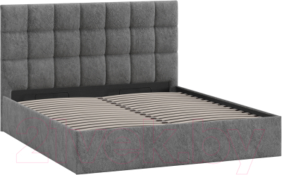 Двуспальная кровать ТриЯ Эмбер универсальный тип 1 с ПМ 160x200 (микровелюр Wellmart Silver)