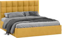 Двуспальная кровать ТриЯ Эмбер универсальный тип 1 с ПМ 160x200 (микровелюр Wellmart Yellow) - 