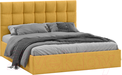 Двуспальная кровать ТриЯ Эмбер универсальный тип 1 с ПМ 160x200 (микровелюр Wellmart Yellow)
