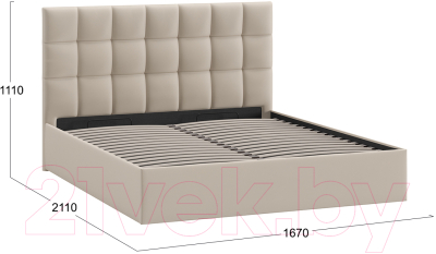 Двуспальная кровать ТриЯ Эмбер универсальный тип 1 с ПМ 160x200 (велюр Confetti Cream)