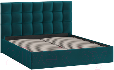 Двуспальная кровать ТриЯ Эмбер универсальный тип 1 с ПМ 160x200 (велюр Confetti Izumrud)