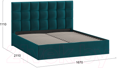 Двуспальная кровать ТриЯ Эмбер универсальный тип 1 с ПМ 160x200 (велюр Confetti Izumrud)