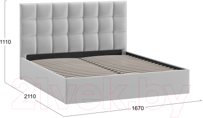 Двуспальная кровать ТриЯ Эмбер универсальный тип 1 с ПМ 160x200 (велюр Confetti Silver)