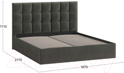 Двуспальная кровать ТриЯ Эмбер универсальный тип 1 с ПМ 160x200 (велюр Confetti Stone)
