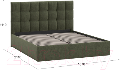 Двуспальная кровать ТриЯ Эмбер универсальный тип 1 160x200 (микровелюр Jercy Deep Green)